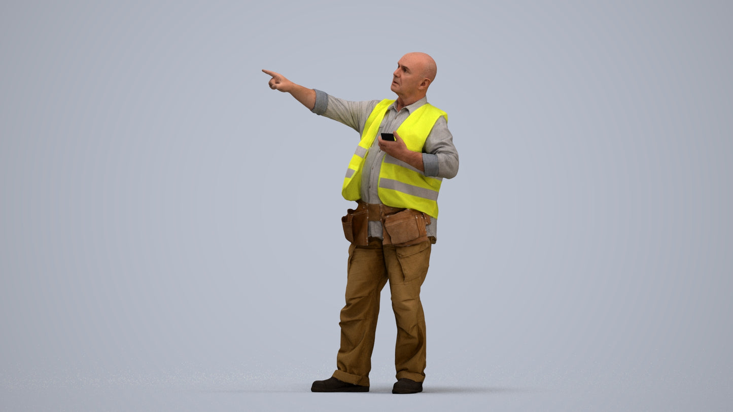 realistic 3D senior man standing, scanned archviz people for Blender and 3ds Max, standing pose render