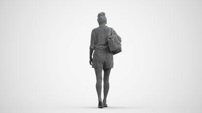 3D human model woman casual walking, photogrammetry scanned person for archviz, wireframe front view