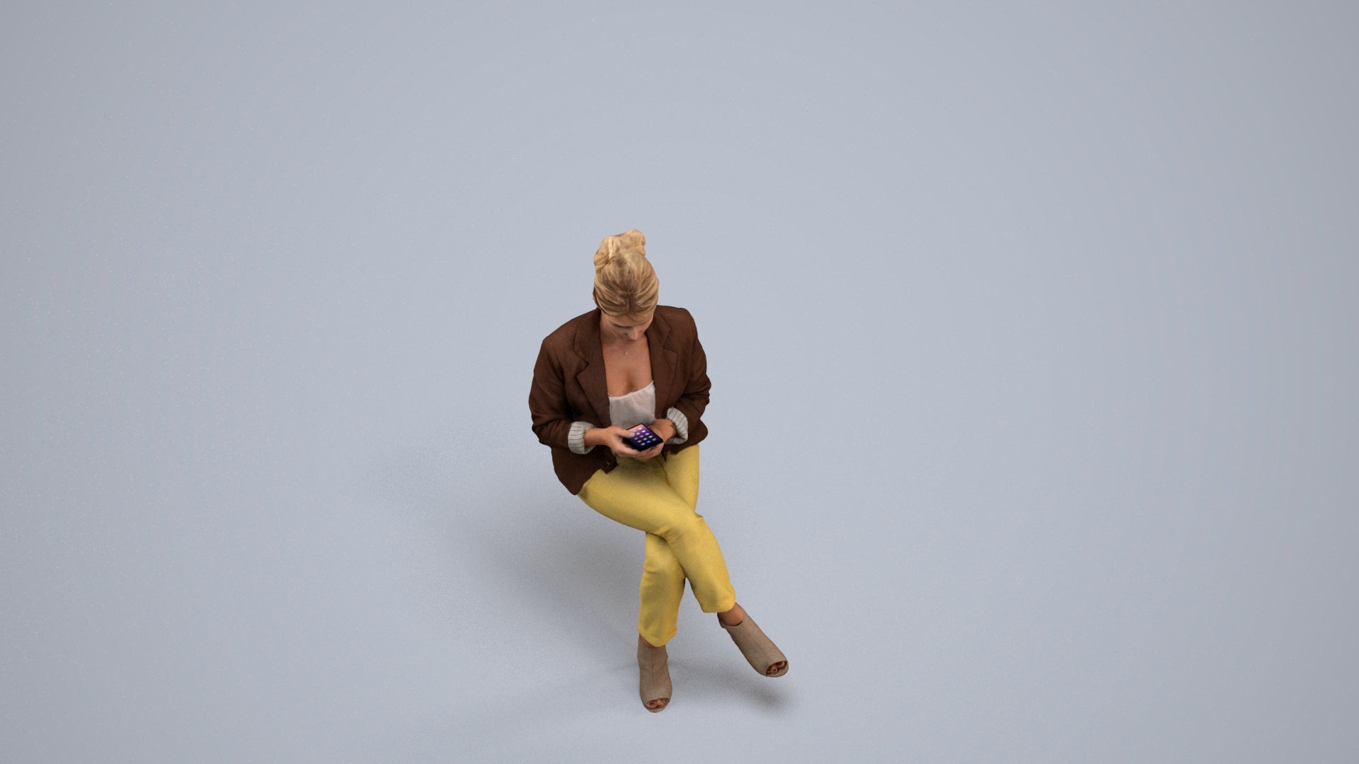3D people model woman business sitting, scanned human for 3ds Max rendering, back view render