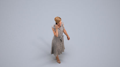 realistic 3D human woman casual walking, archviz people FBX OBJ for Blender, back view render