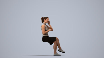 realistic 3D people woman sitting, render-ready for V-Ray and Corona, FBX OBJ, side view render