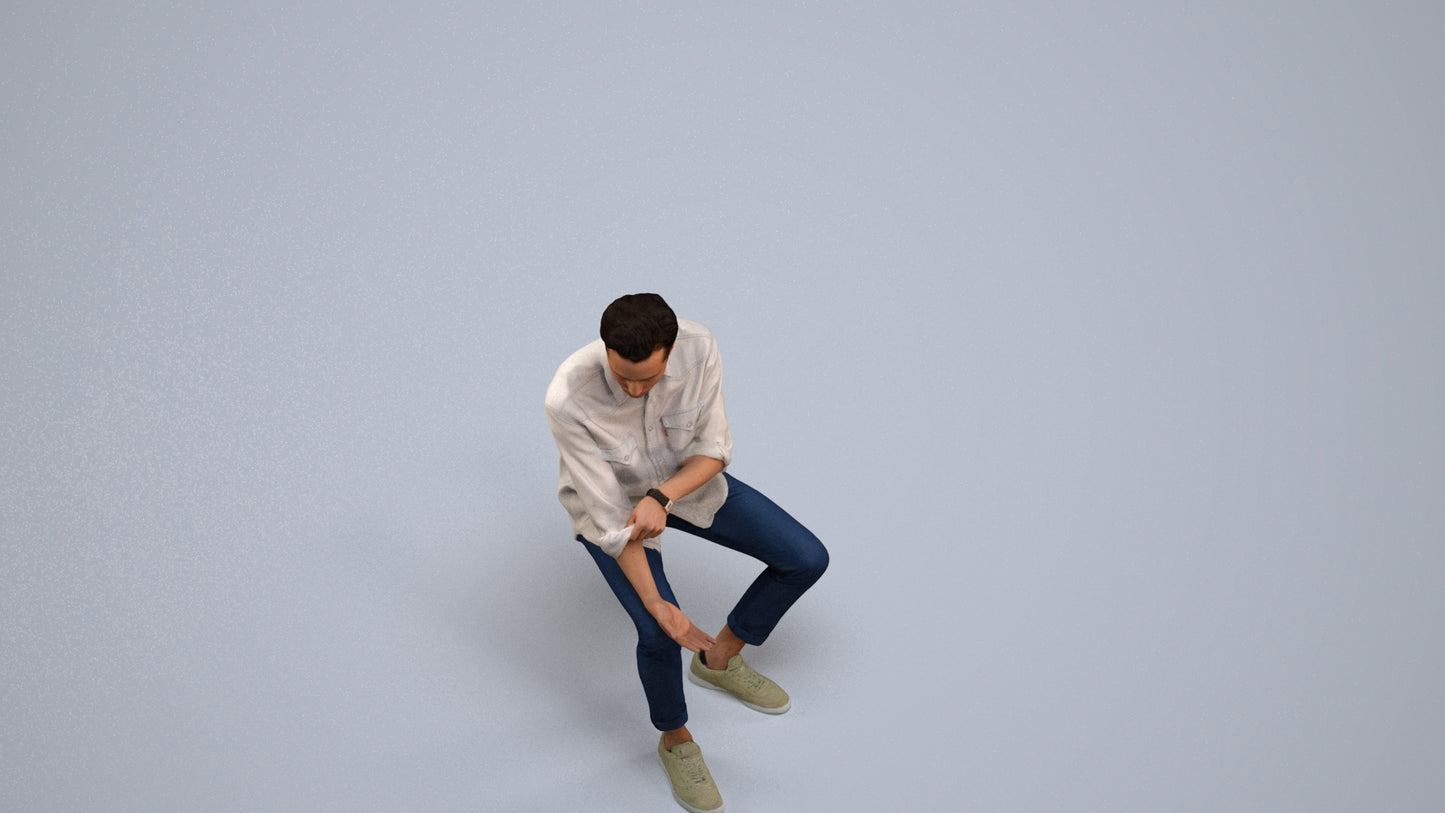 realistic 3D people man casual sitting, render-ready for V-Ray and Corona, FBX OBJ, back view render