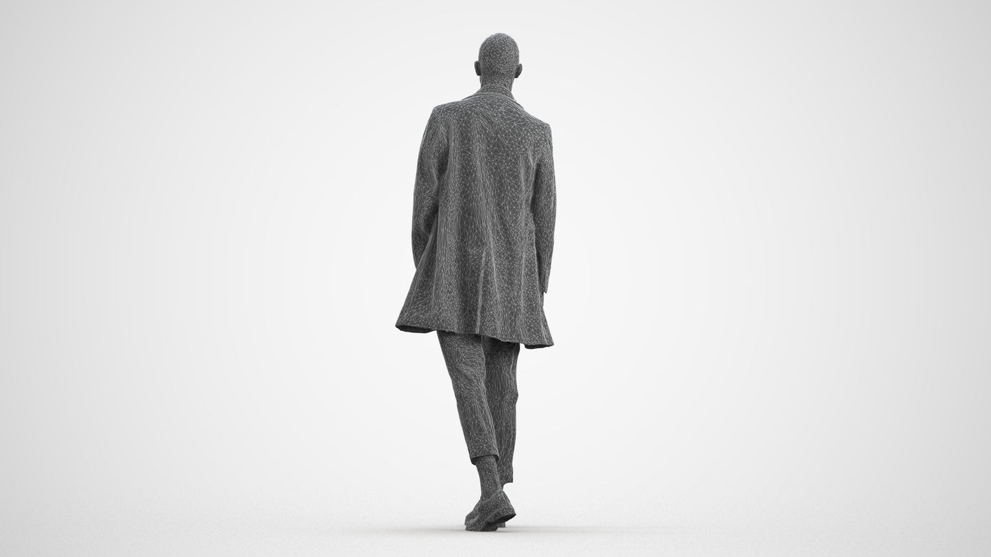 photogrammetry 3D man business walking, realistic human model archviz FBX, wireframe front view