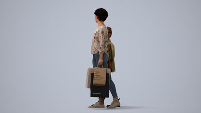 3D human model girl casual kids, photogrammetry scanned person for archviz, three-quarter view render