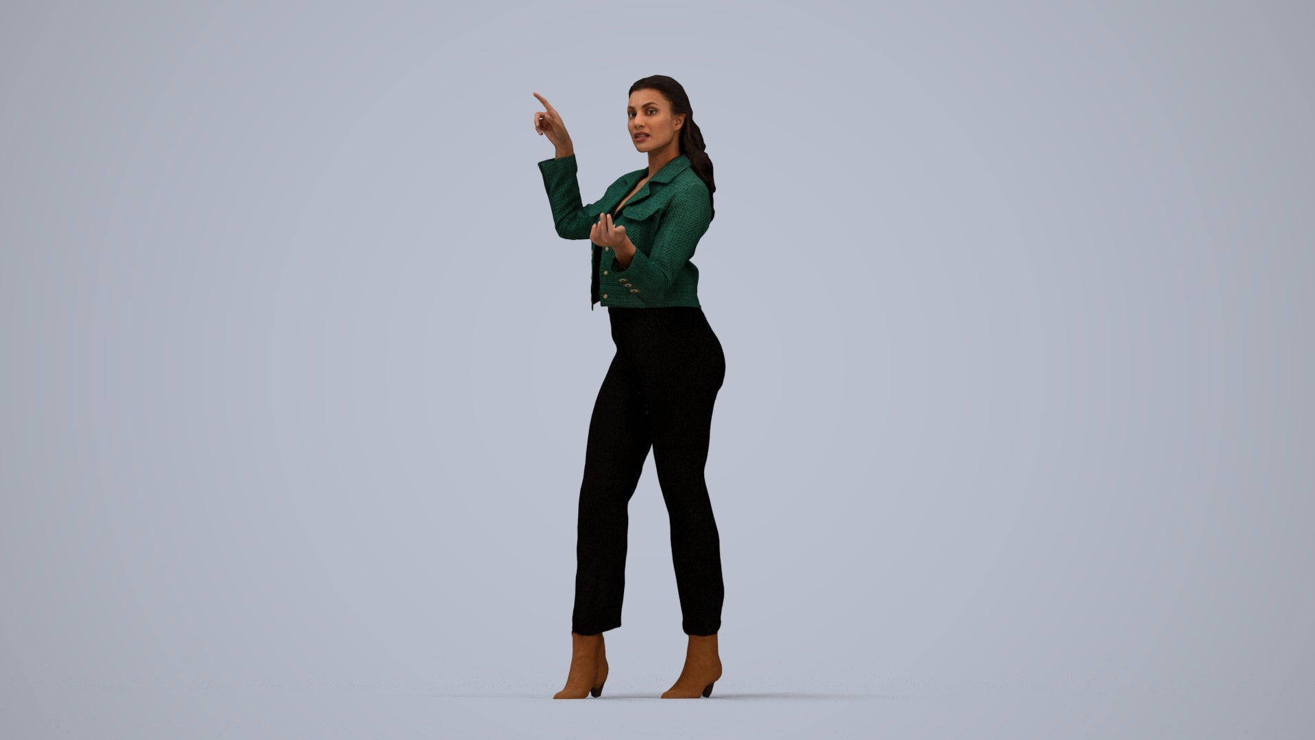 3D scanned woman standing business, photorealistic archviz people for Enscape and SketchUp, top-down view render