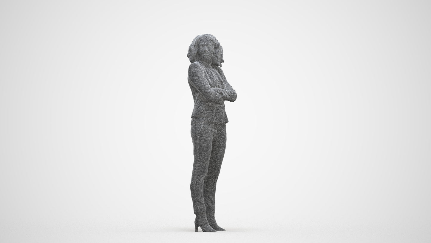 scanned 3D woman business standing, photogrammetry people for Enscape and V-Ray, three-quarter front view render