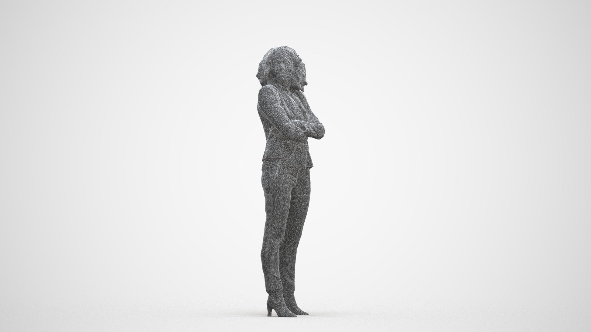scanned 3D woman business standing, photogrammetry people for Enscape and V-Ray, three-quarter front view render