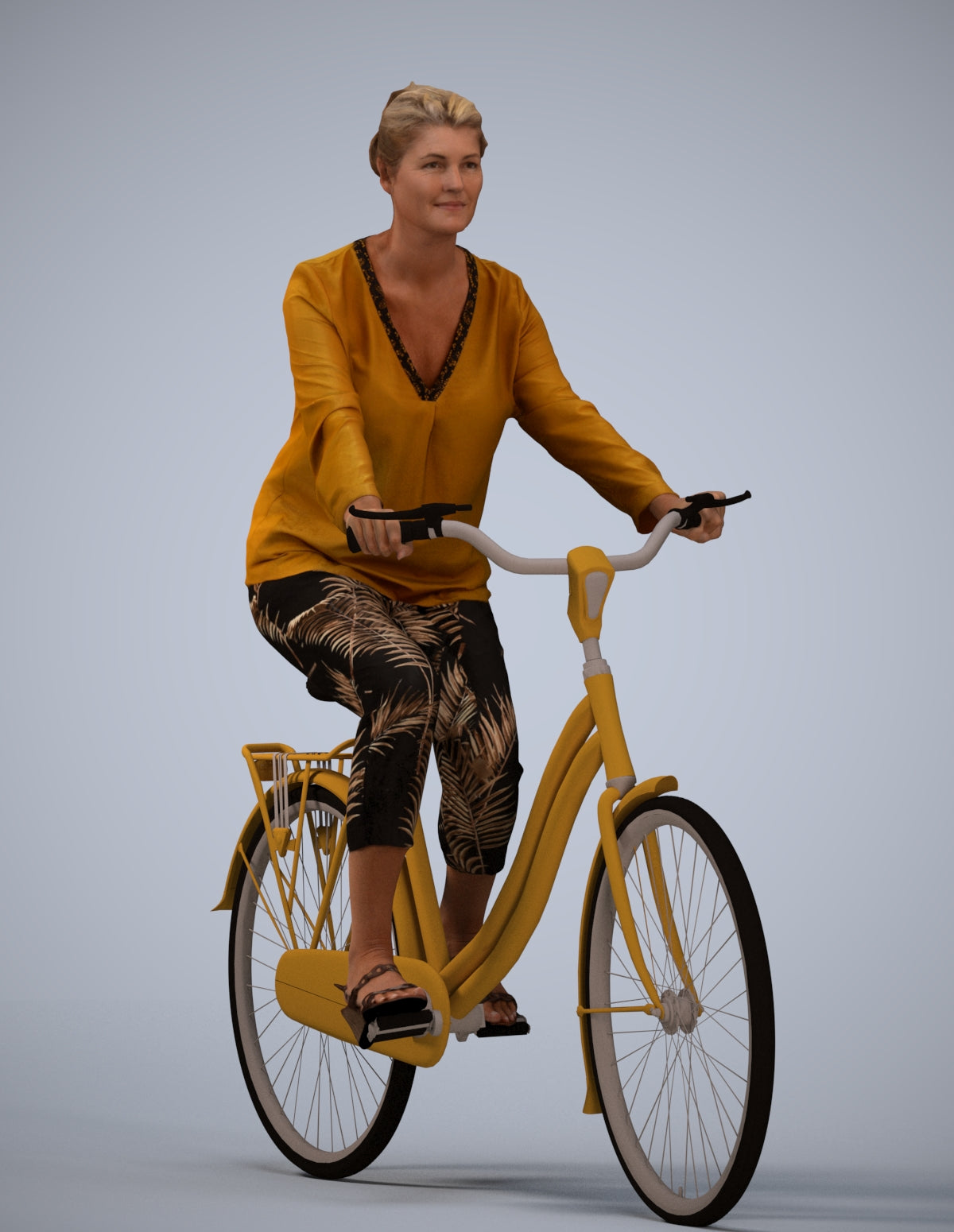 3D scanned woman cycling casual, photorealistic archviz people for Enscape and SketchUp