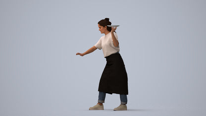 3D people model woman hospitality, scanned human for 3ds Max rendering, three-quarter view render