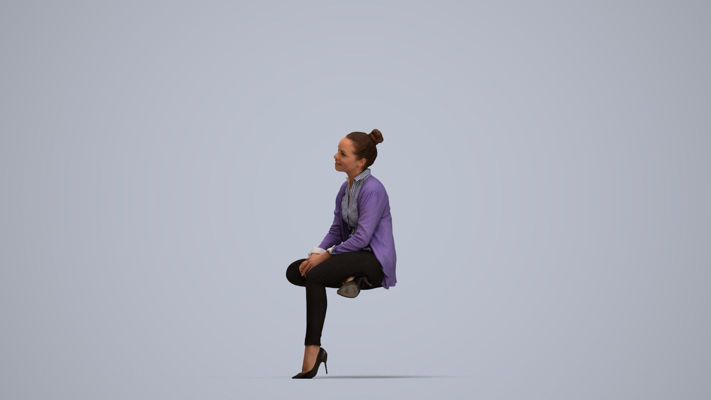 realistic 3D people woman business sitting, render-ready for V-Ray and Corona, FBX OBJ, top-down view render