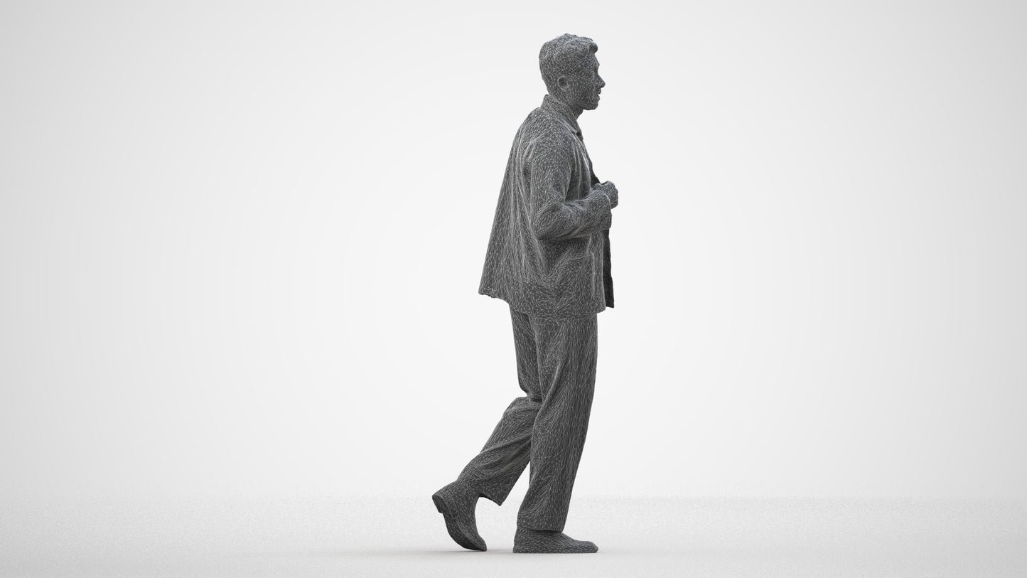 photogrammetry 3D man casual walking, realistic human model archviz FBX, wireframe side view