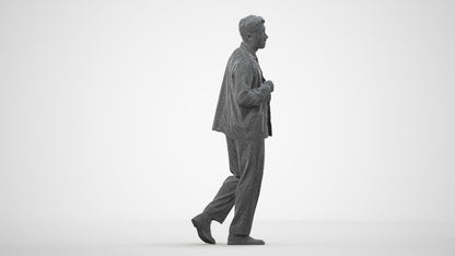 photogrammetry 3D man casual walking, realistic human model archviz FBX, wireframe side view
