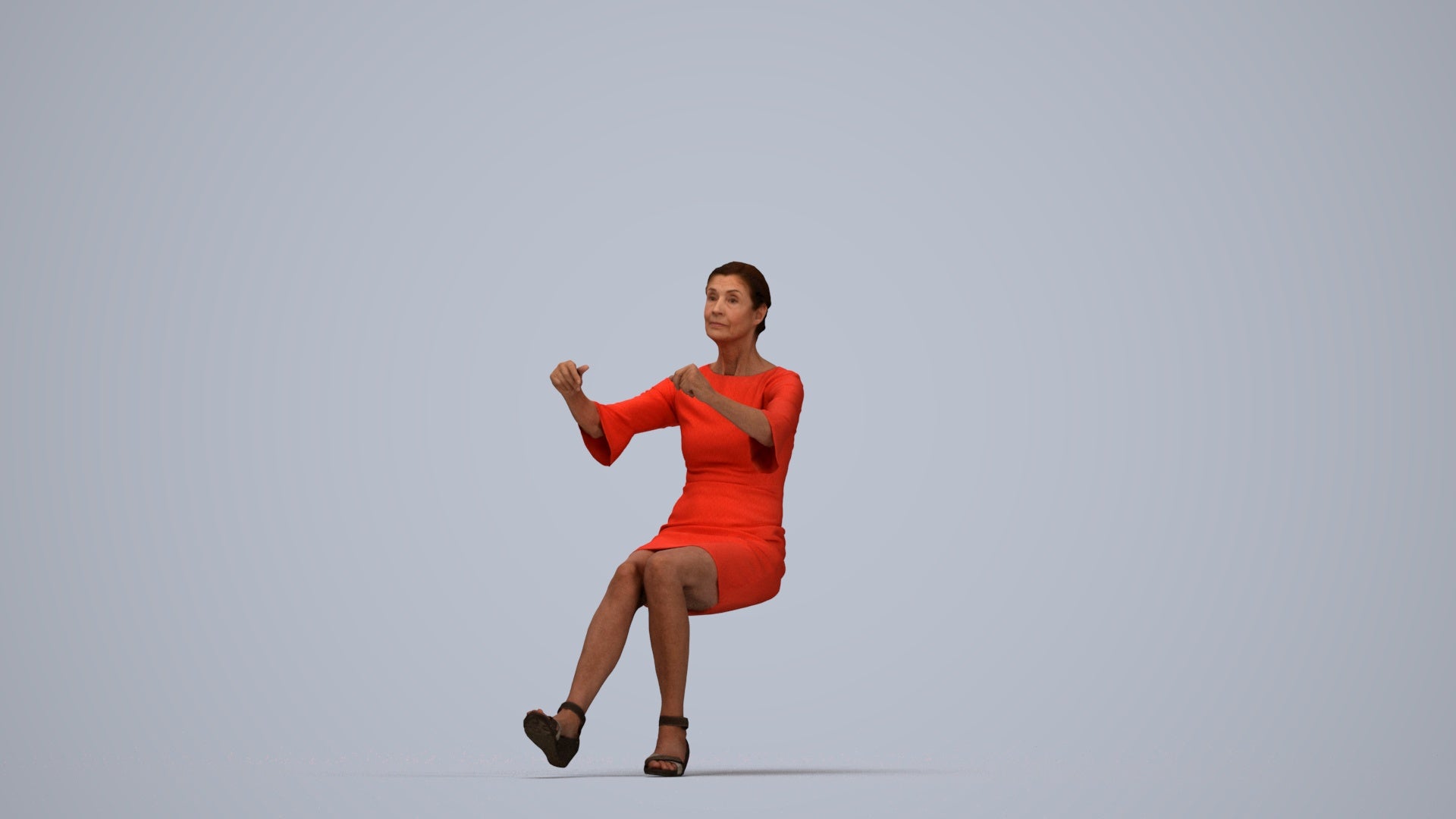 3D people model senior woman business sitting, scanned human for 3ds Max rendering, top-down view render