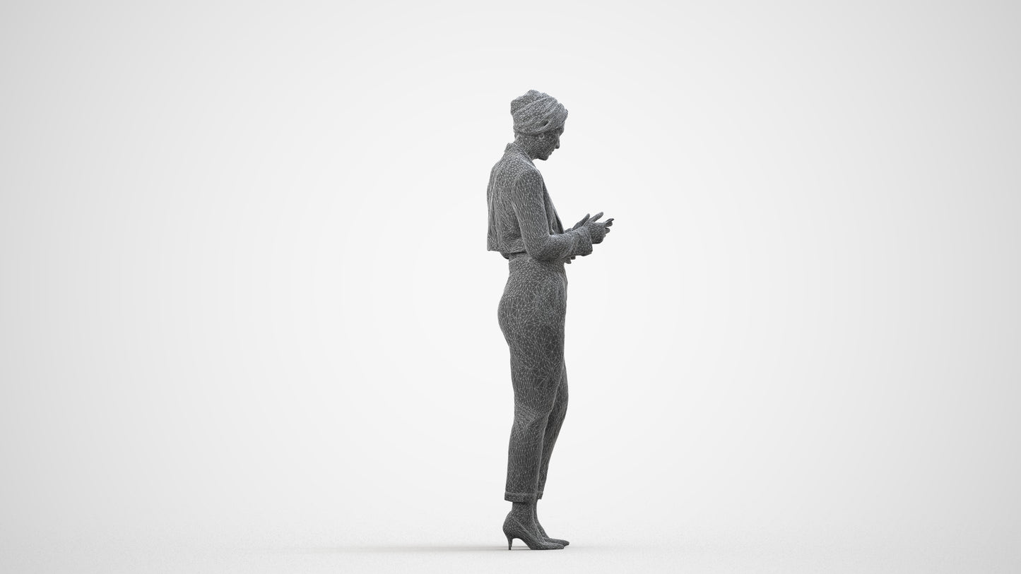 scanned 3D woman business standing, photogrammetry people for Enscape and V-Ray, wireframe side view