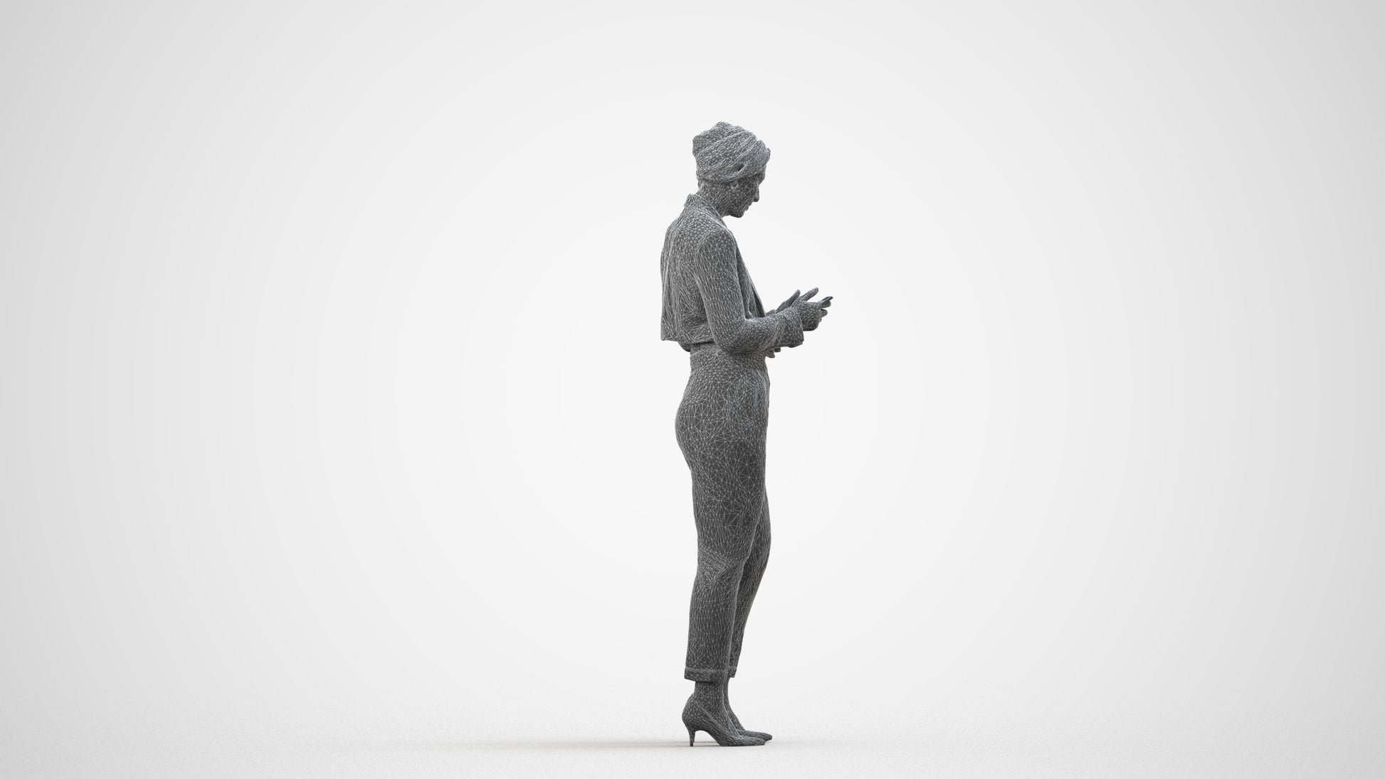 scanned 3D woman business standing, photogrammetry people for Enscape and V-Ray, wireframe side view