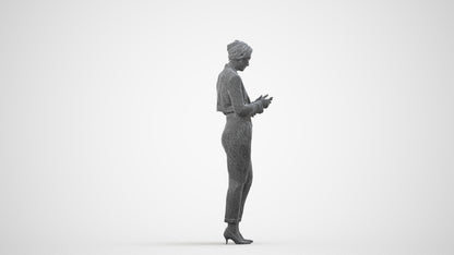scanned 3D woman business standing, photogrammetry people for Enscape and V-Ray, wireframe side view