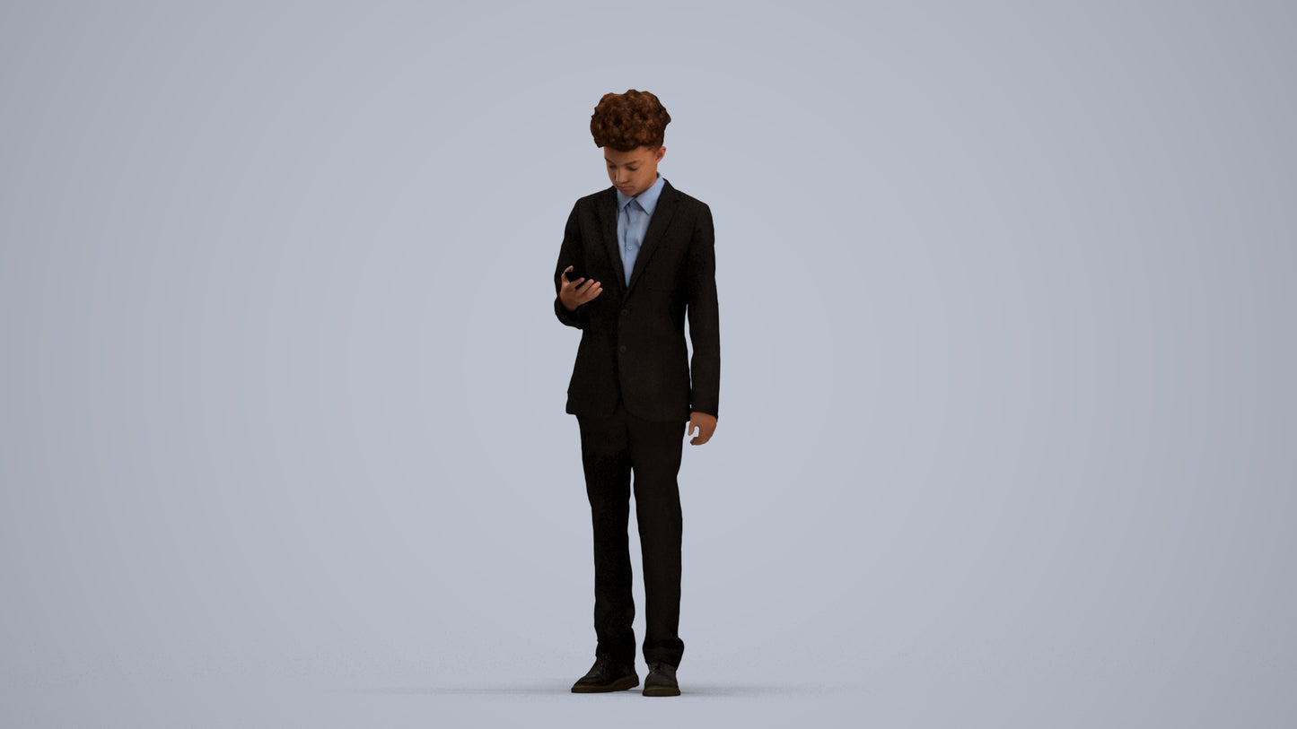 3D human model boy kids, photogrammetry scanned person for archviz, standing pose render