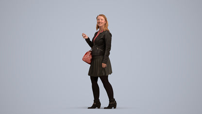 3D human model woman business standing, photogrammetry scanned person for archviz, standing pose render