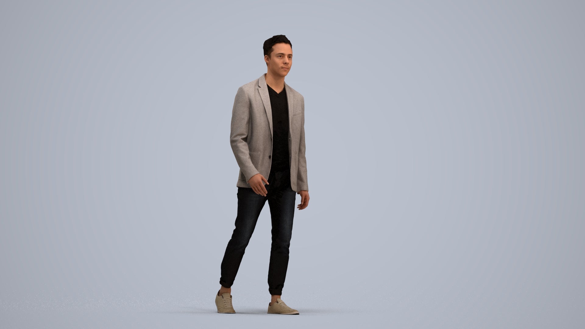3D scanned man walking business, photorealistic archviz people for Enscape and SketchUp, standing pose render