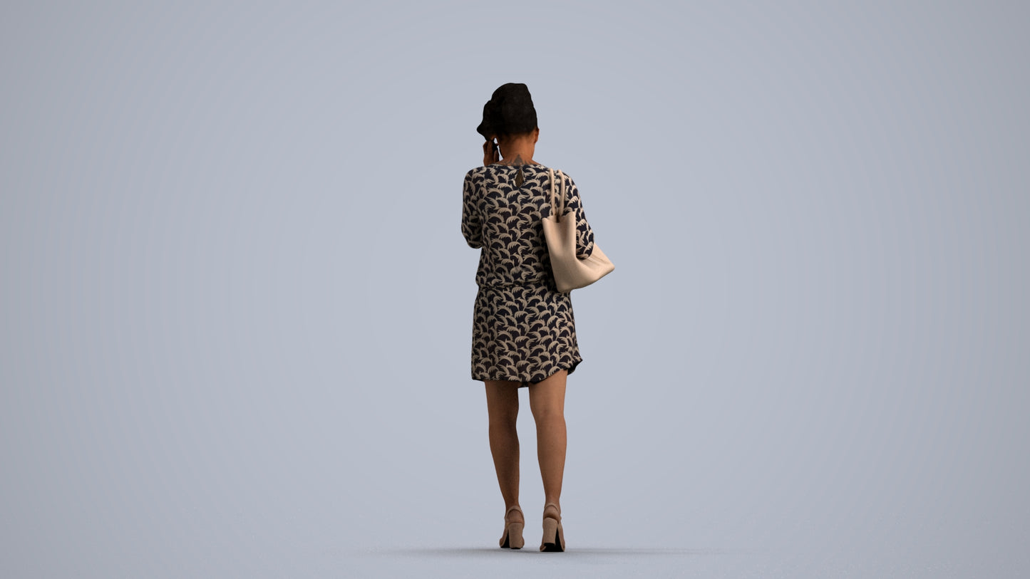 3D people model woman casual walking, scanned human for 3ds Max rendering, front view render