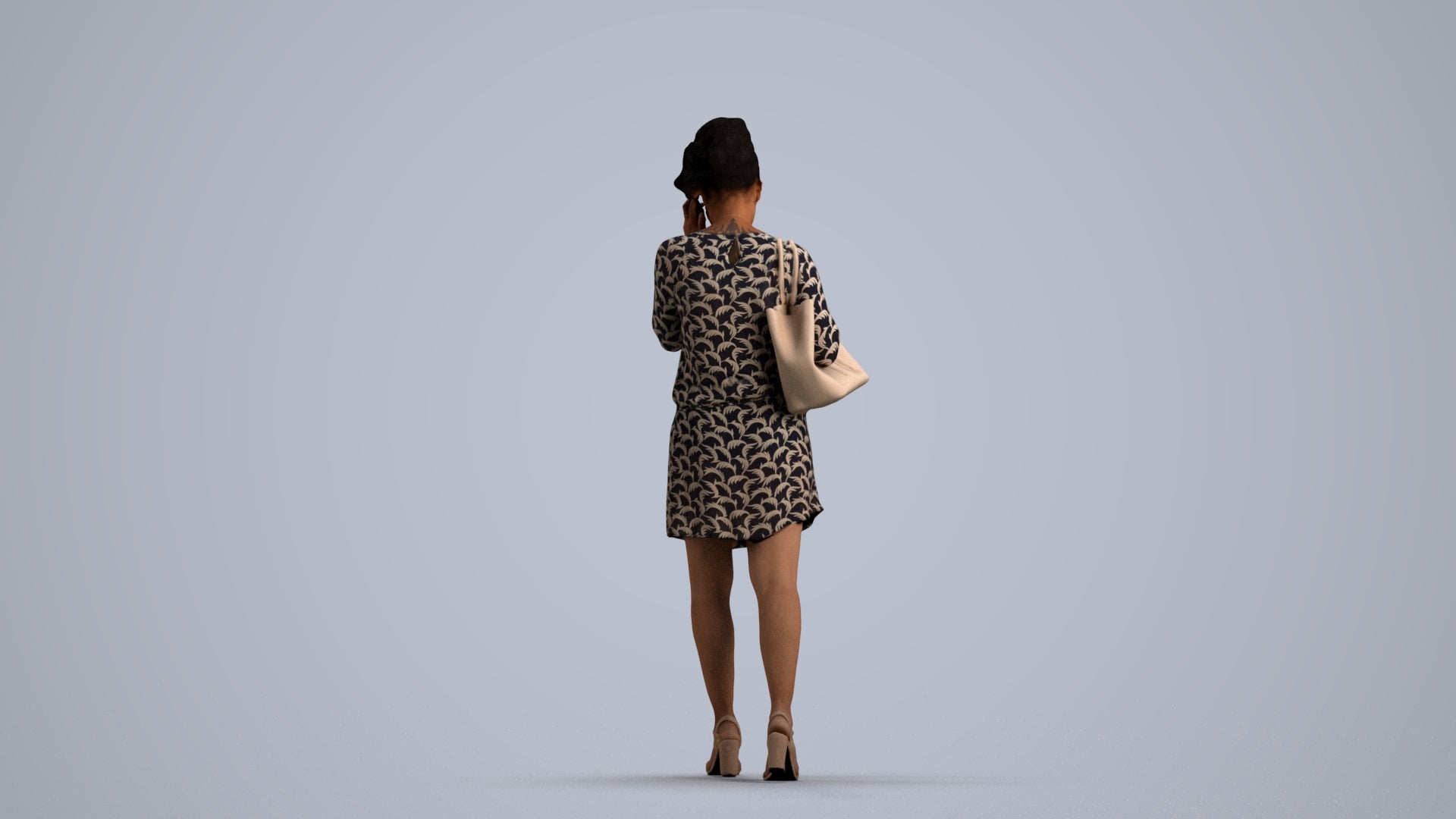 3D people model woman casual walking, scanned human for 3ds Max rendering, front view render
