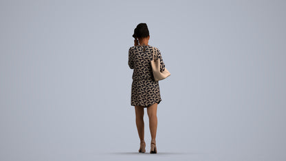 3D people model woman casual walking, scanned human for 3ds Max rendering, front view render