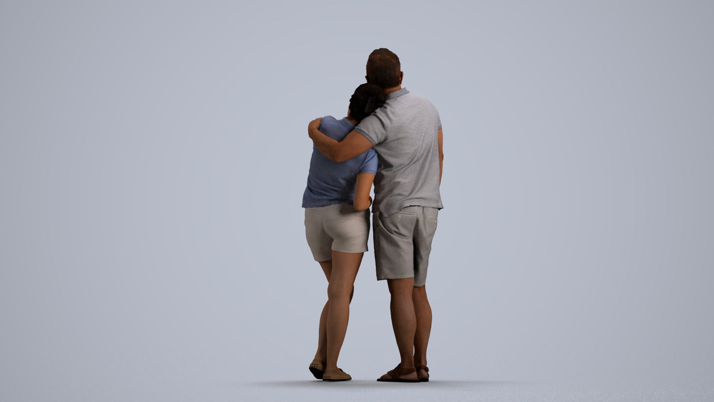 realistic 3D woman casual couple, scanned archviz people for Blender and 3ds Max, front view render
