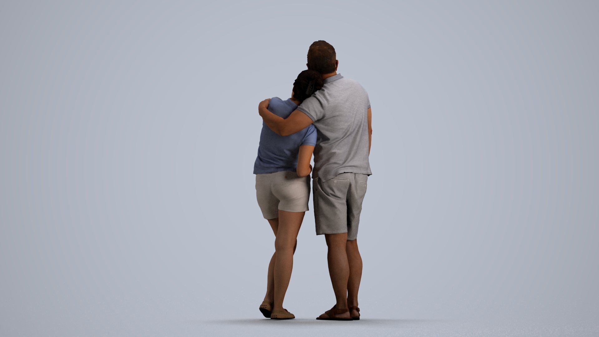 realistic 3D woman casual couple, scanned archviz people for Blender and 3ds Max, front view render