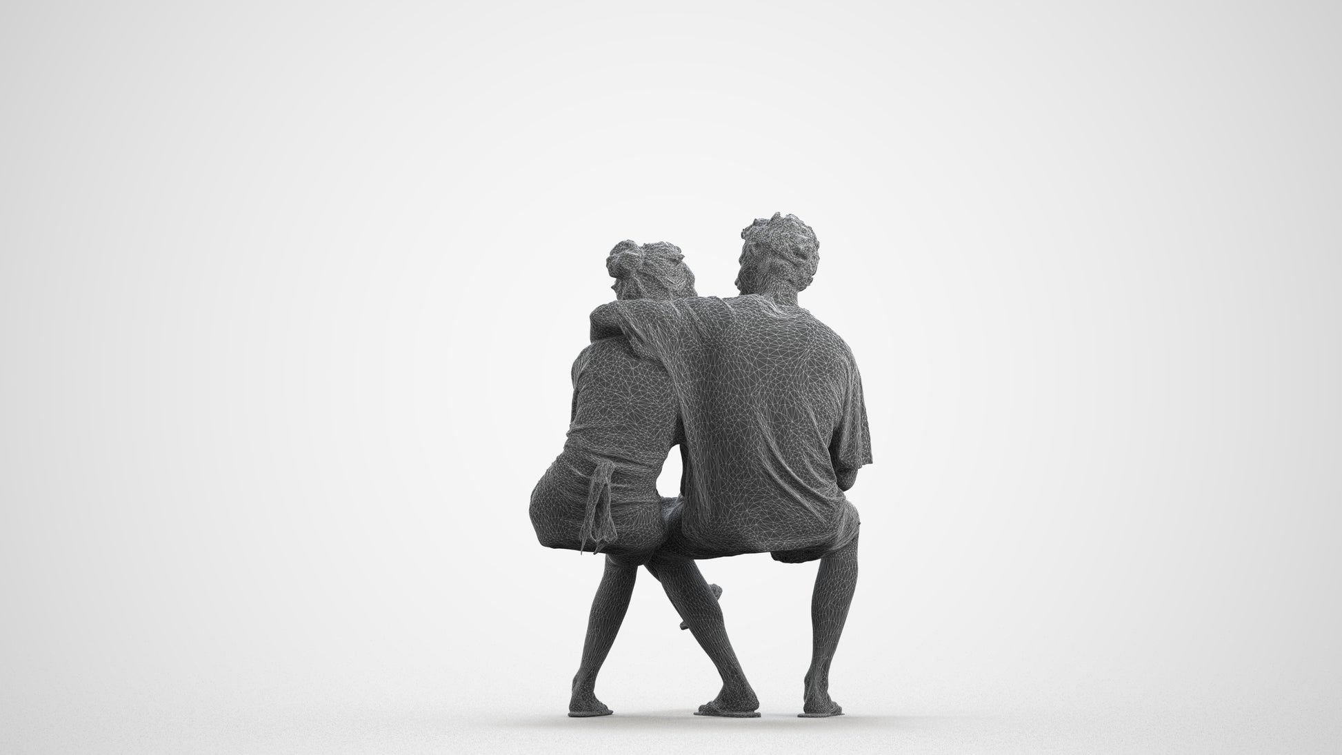 3D human model woman casual couple, photogrammetry scanned person for archviz, wireframe front view