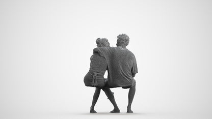 3D human model woman casual couple, photogrammetry scanned person for archviz, wireframe front view
