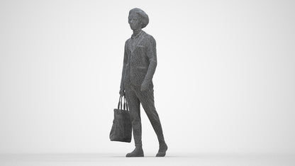 3D human model man business walking, photogrammetry scanned person for archviz, wireframe back view