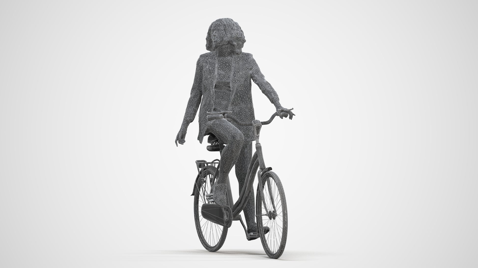 3D scanned woman cycling business, photorealistic archviz people for Enscape and SketchUp, three-quarter front view render