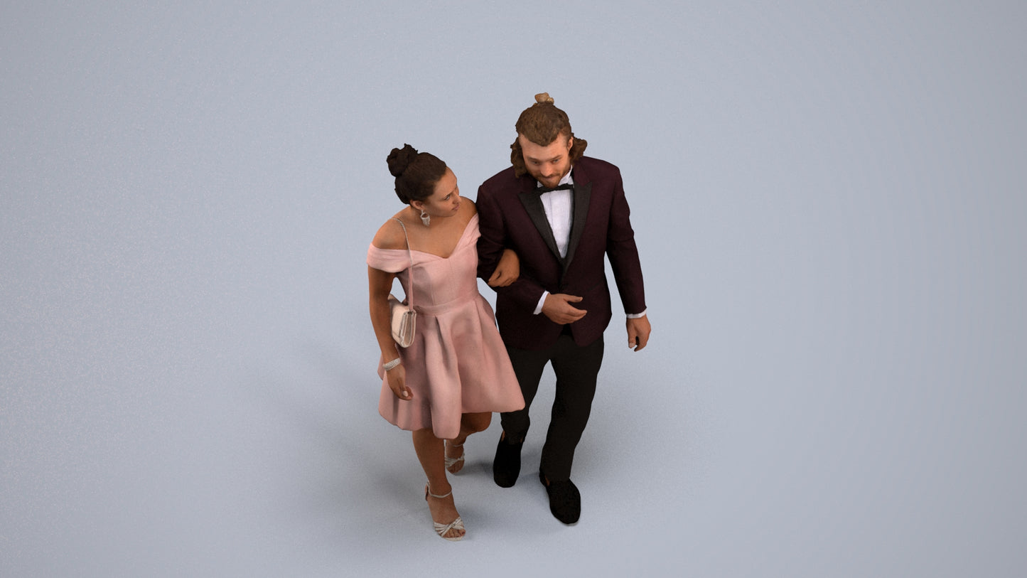 photogrammetry 3D woman formal couple, realistic human model archviz FBX, back view render