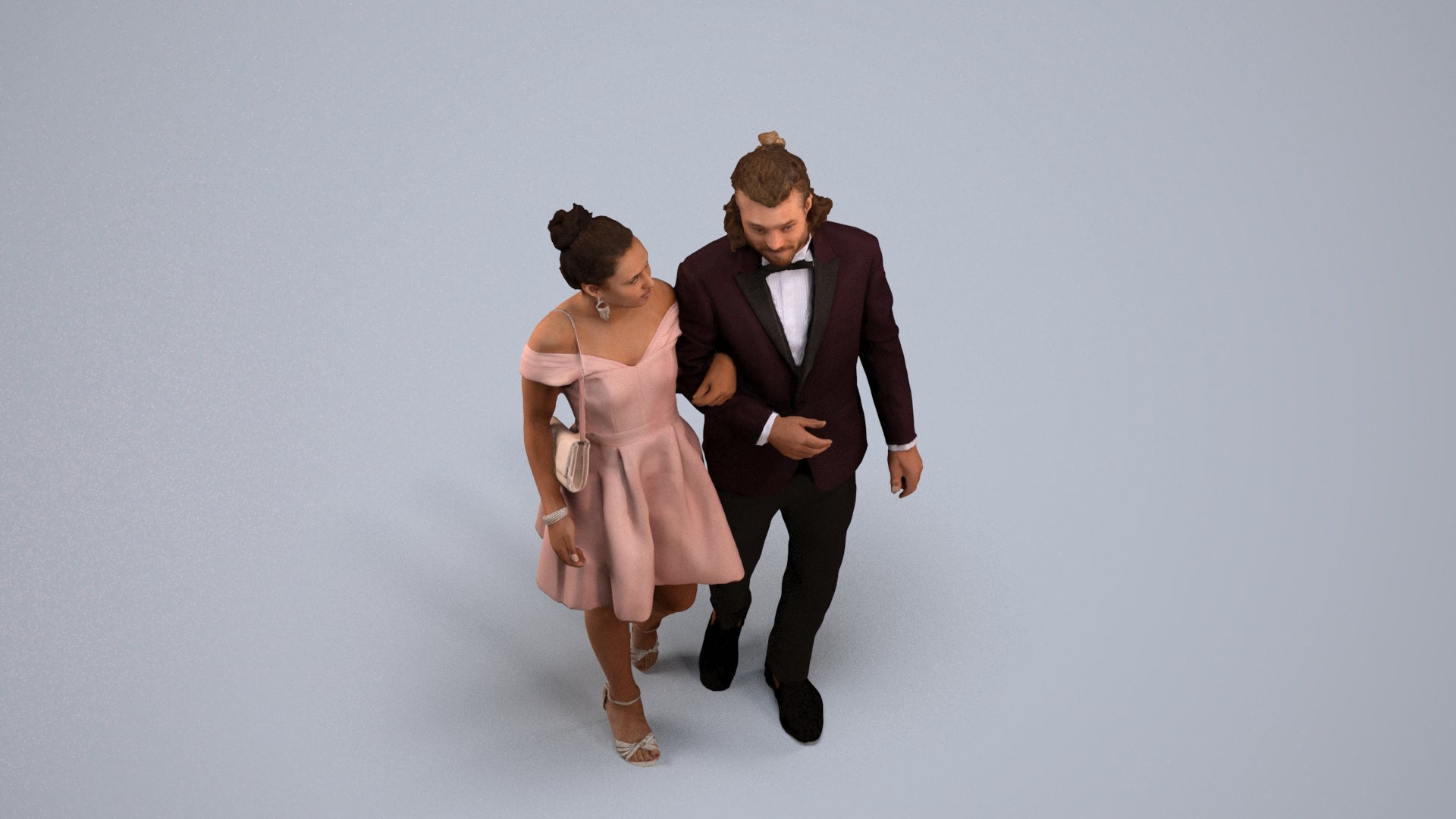 photogrammetry 3D woman formal couple, realistic human model archviz FBX, back view render