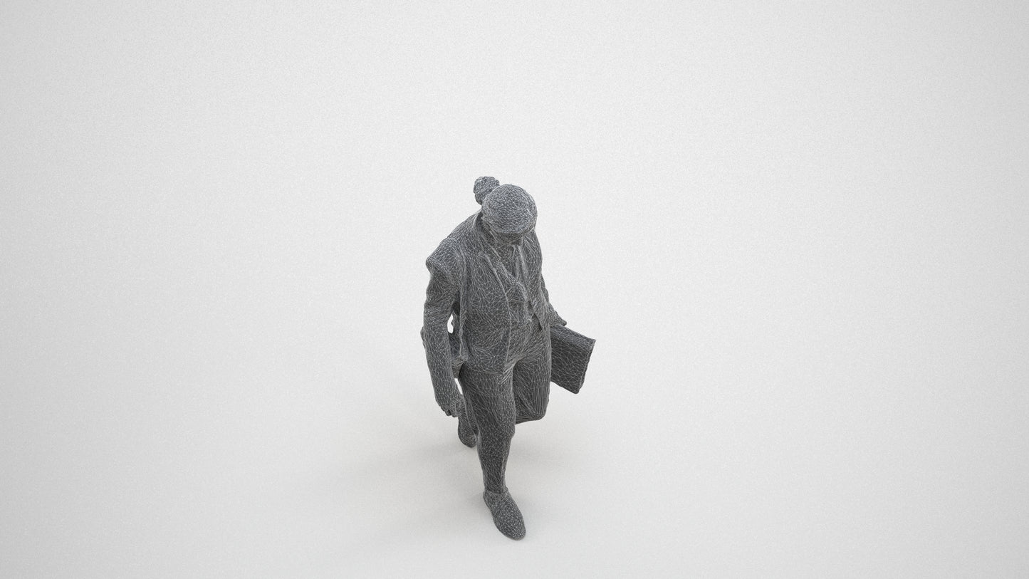 scanned 3D woman business walking, photogrammetry people for Enscape and V-Ray, wireframe three-quarter view