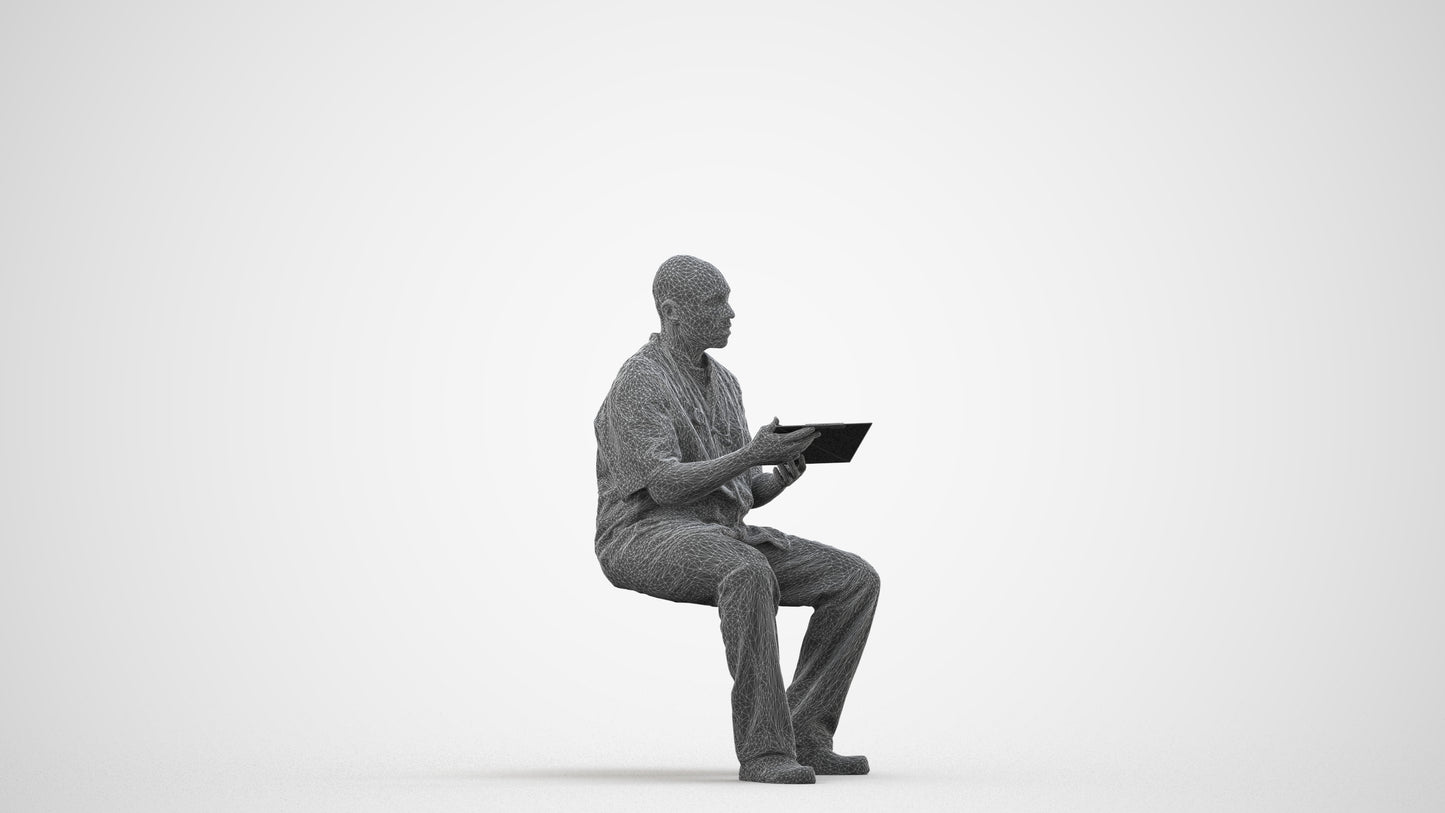 photogrammetry 3D man medical, realistic human model archviz FBX, wireframe side view