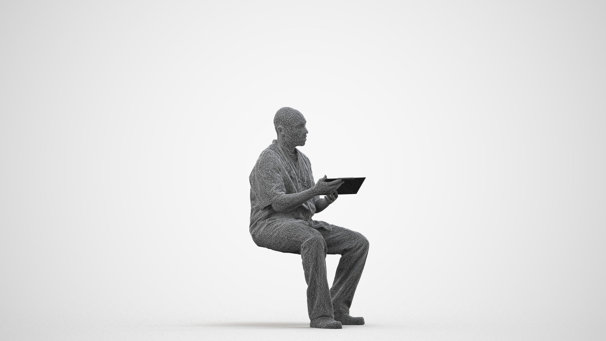 photogrammetry 3D man medical, realistic human model archviz FBX, wireframe side view