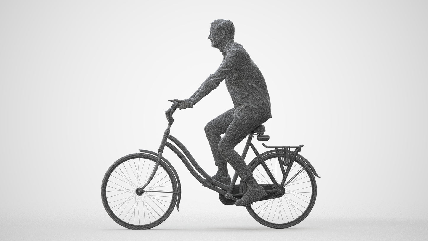 realistic 3D man casual cycling, scanned archviz people for Blender and 3ds Max, square thumbnail