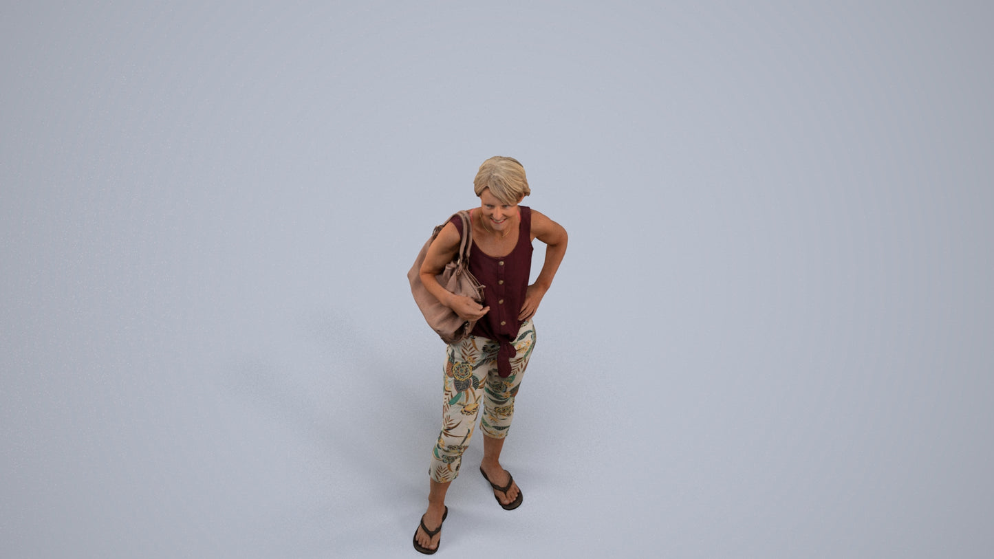 3D people model senior woman standing, scanned human for 3ds Max rendering, back view render