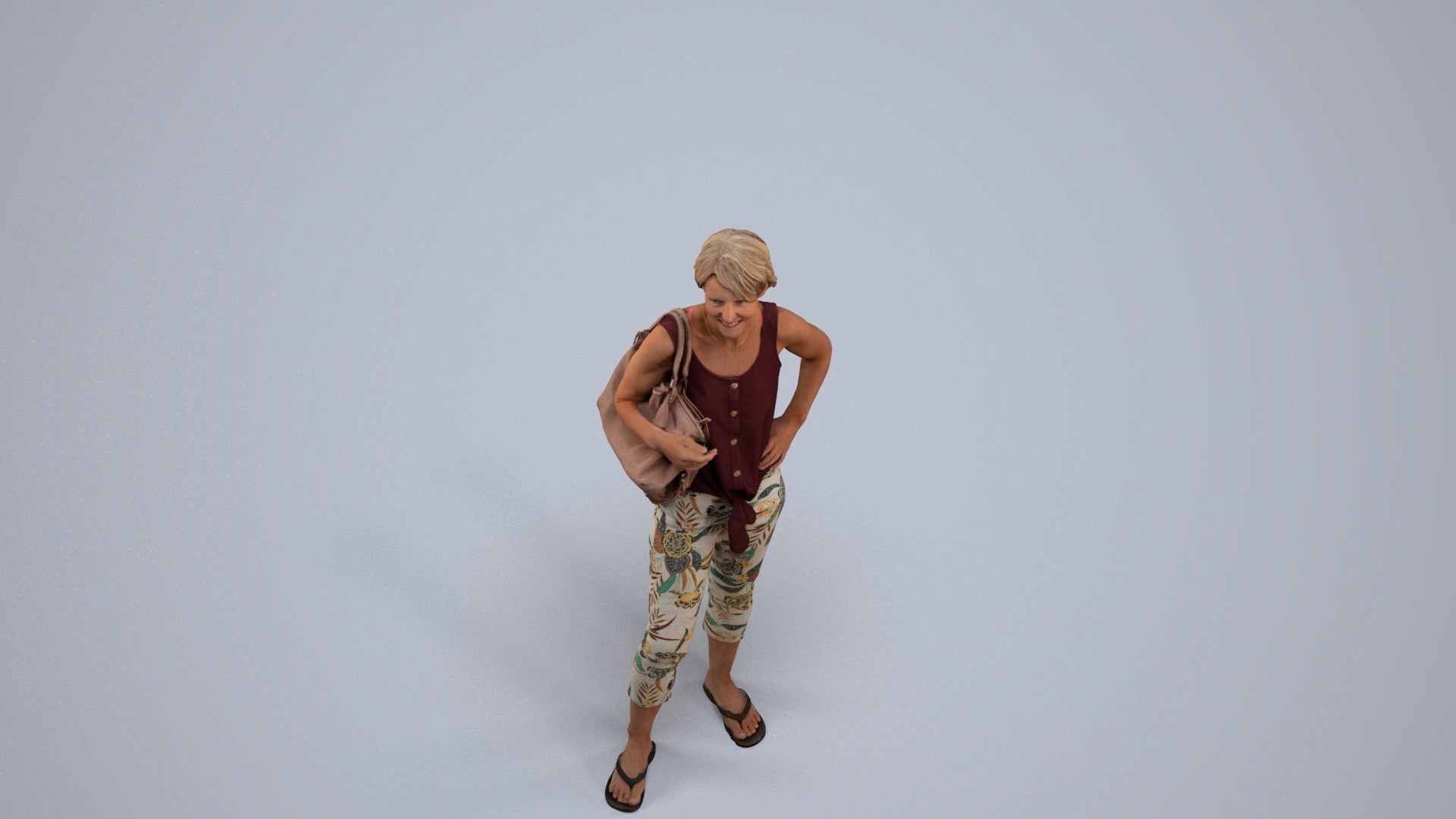 3D people model senior woman standing, scanned human for 3ds Max rendering, back view render