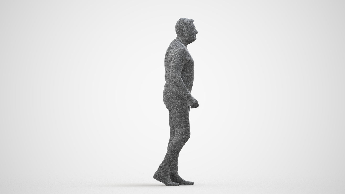 realistic 3D human man casual walking, archviz people FBX OBJ for Blender, wireframe side view