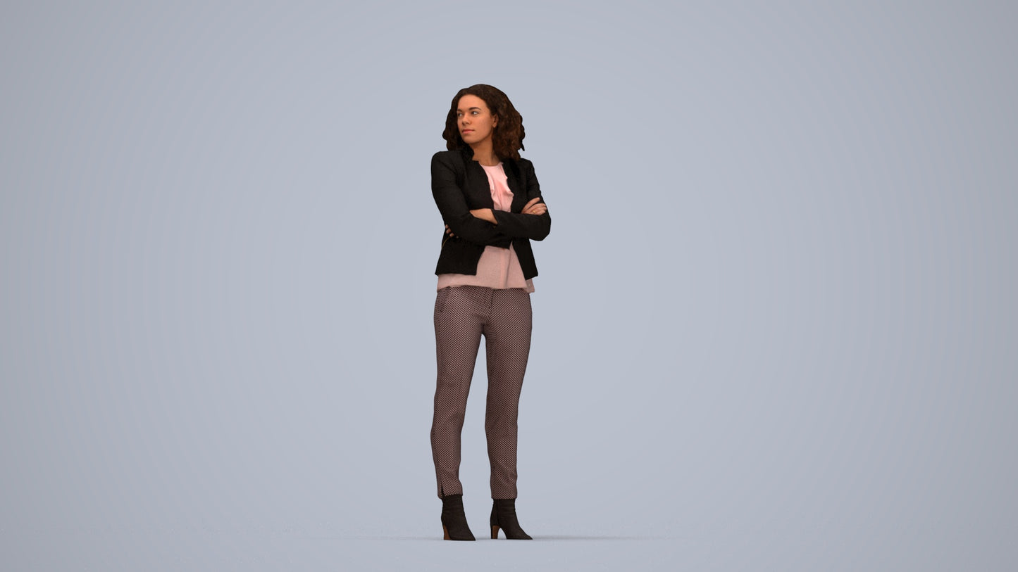 scanned 3D woman business standing, photogrammetry people for Enscape and V-Ray, top-down view render