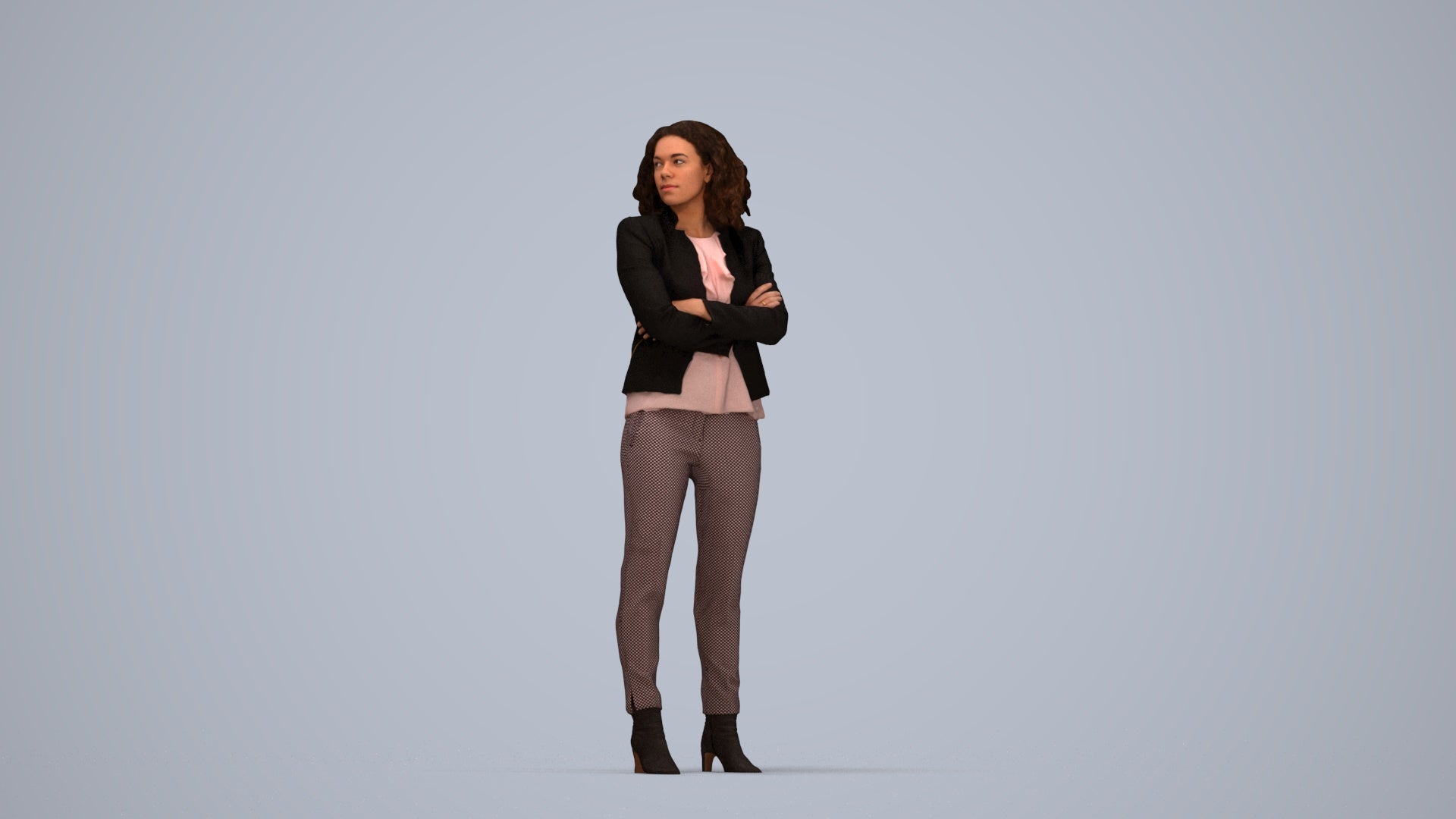 scanned 3D woman business standing, photogrammetry people for Enscape and V-Ray, top-down view render