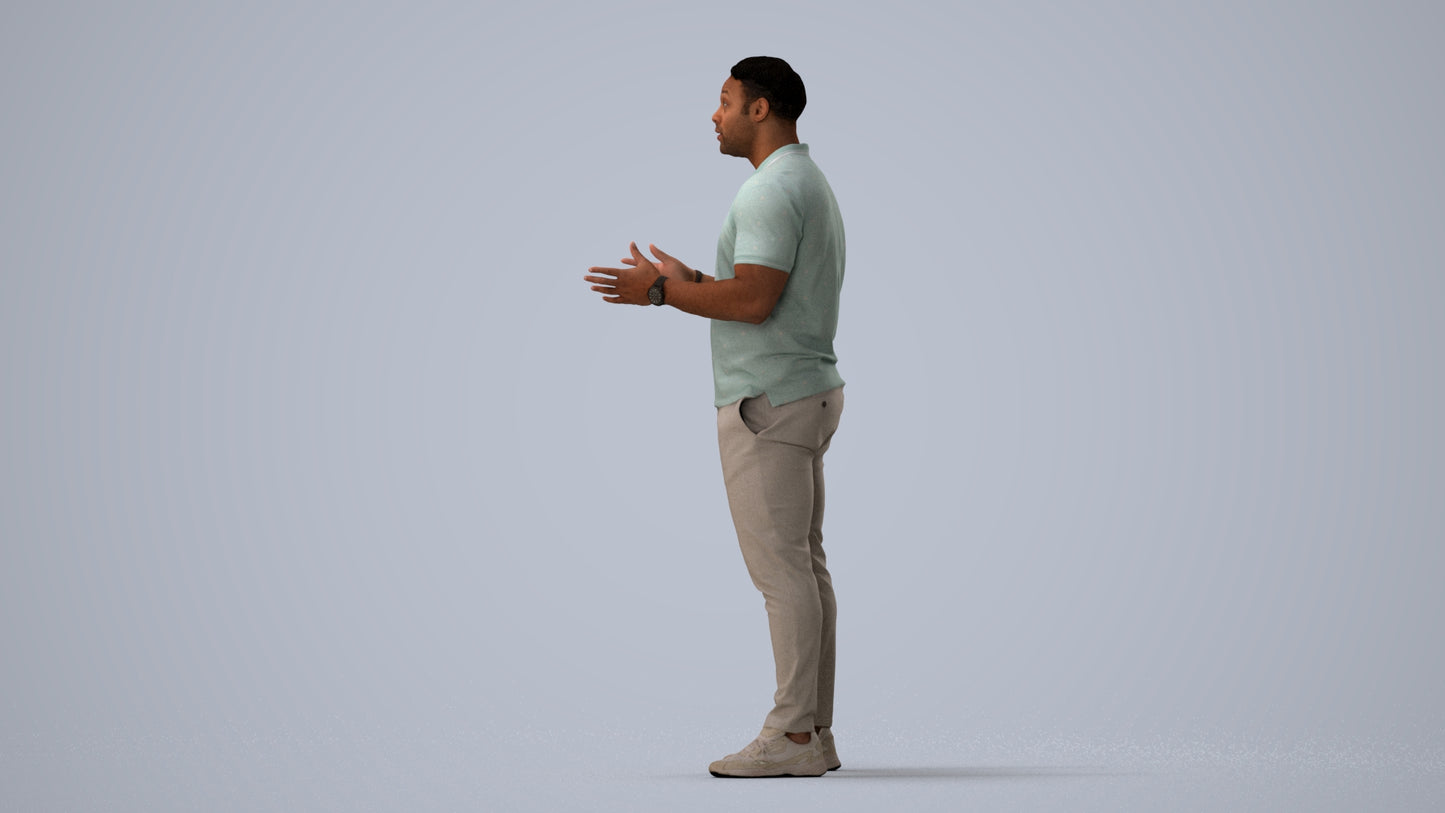 3D scanned man standing casual, photorealistic archviz people for Enscape and SketchUp, three-quarter view render