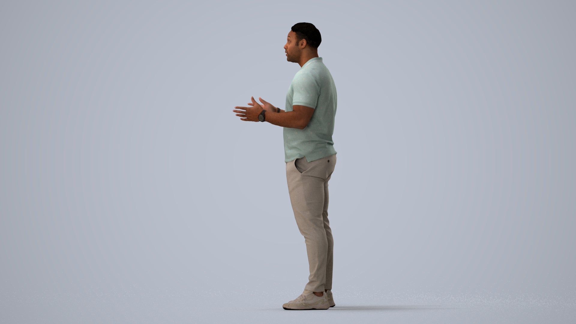 3D scanned man standing casual, photorealistic archviz people for Enscape and SketchUp, three-quarter view render