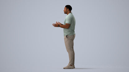 3D scanned man standing casual, photorealistic archviz people for Enscape and SketchUp, three-quarter view render