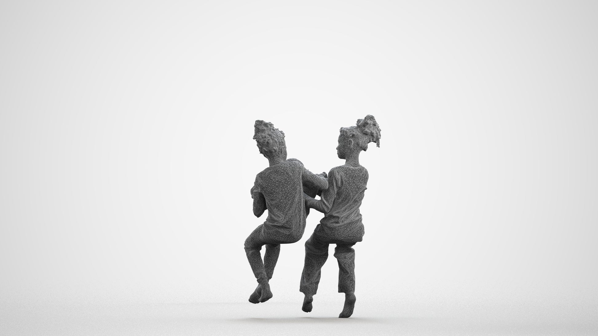 realistic 3D people girl kids, render-ready for V-Ray and Corona, FBX OBJ, wireframe front view