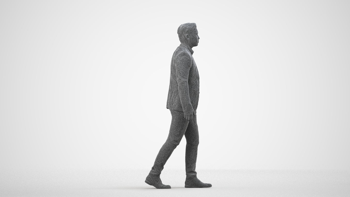 photogrammetry 3D man business, realistic human model archviz FBX, wireframe side view