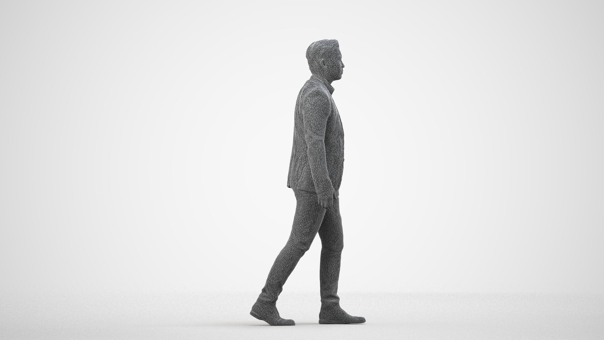 photogrammetry 3D man business, realistic human model archviz FBX, wireframe side view