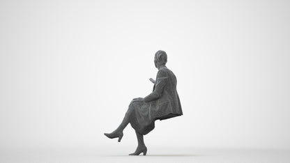 3D human model woman business sitting, photogrammetry scanned person for archviz, square thumbnail
